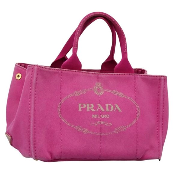 PRADA Canapa MM Tote Bag Denim Pink Gold Auth - Picture 1 of 16